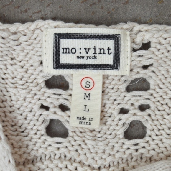 mo:vint Cream Color Crochet Open Knit Button Down Tank, Size Small - Picture 5 of 7
